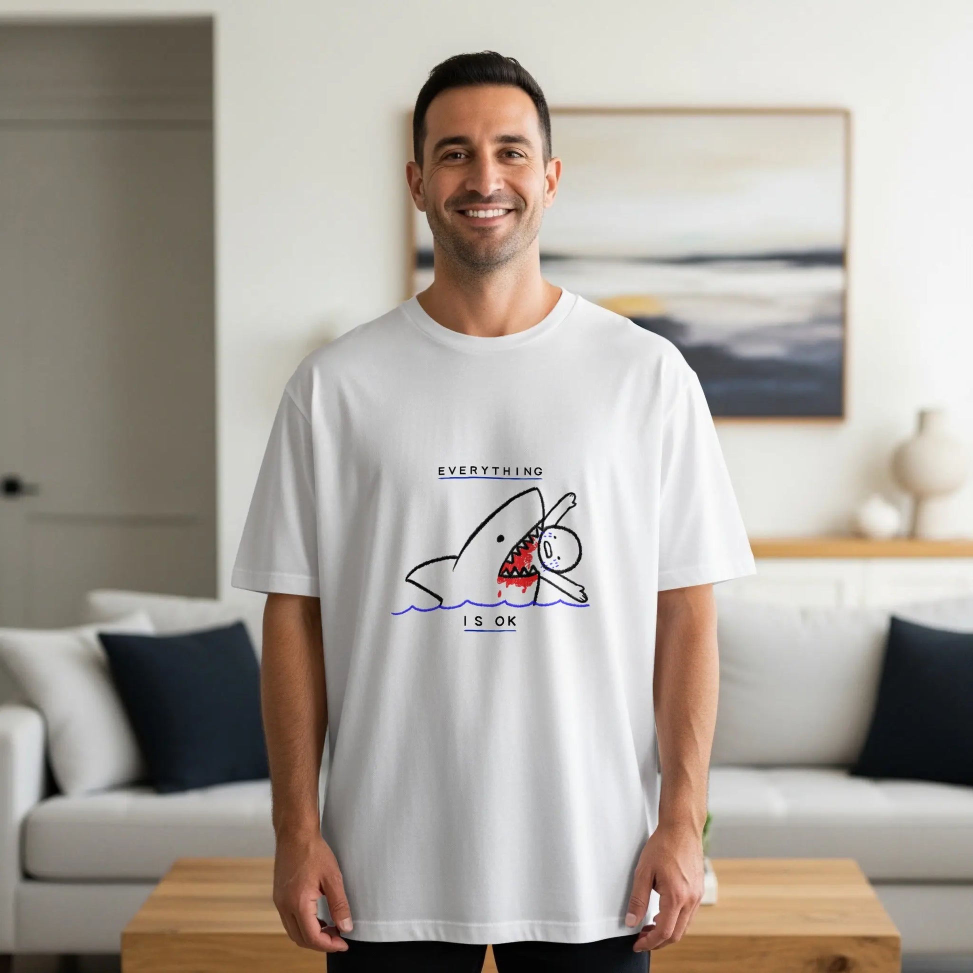 "Everything Is OK" Funny Shark Attack Graphic T-Shirts Boofy