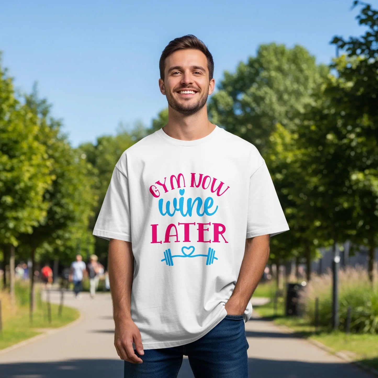 Fun "Gym Now Wine Later" Printed T-Shirt Boofy