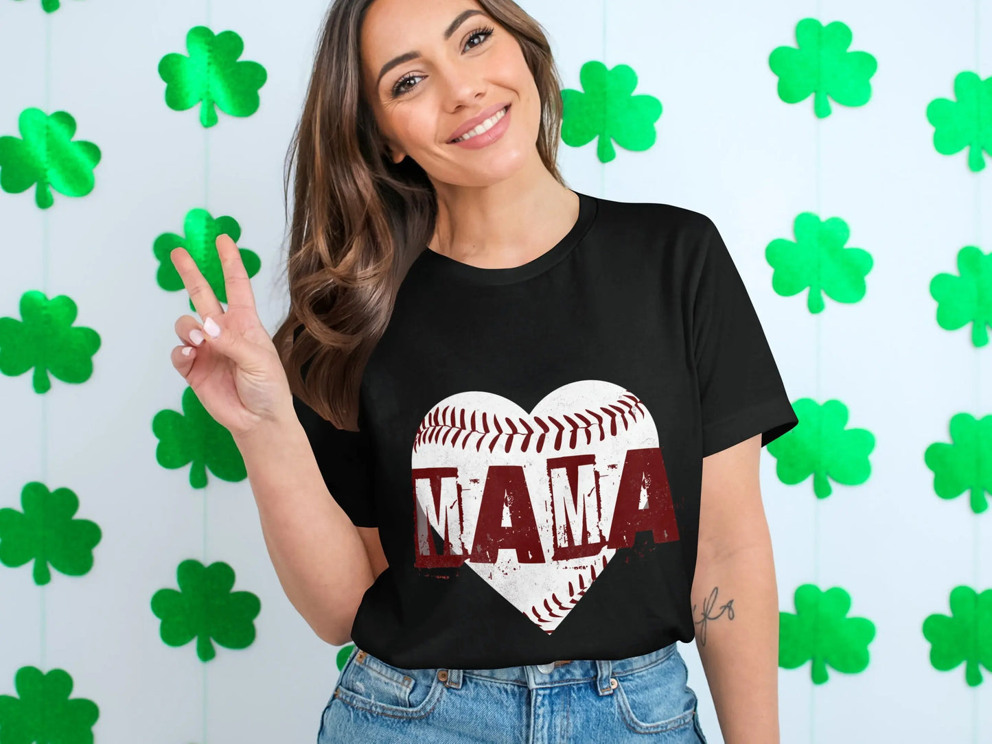 Baseball Love Mama Graphic Heart T-Shirts Boofy