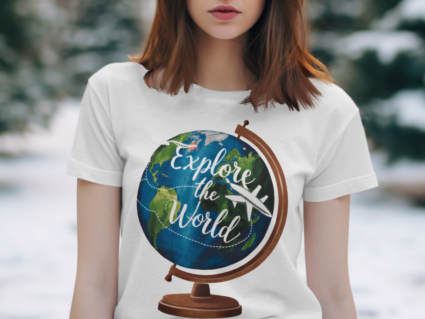 World Explore T-Shirt: Globe With a Plane Graphic Design
