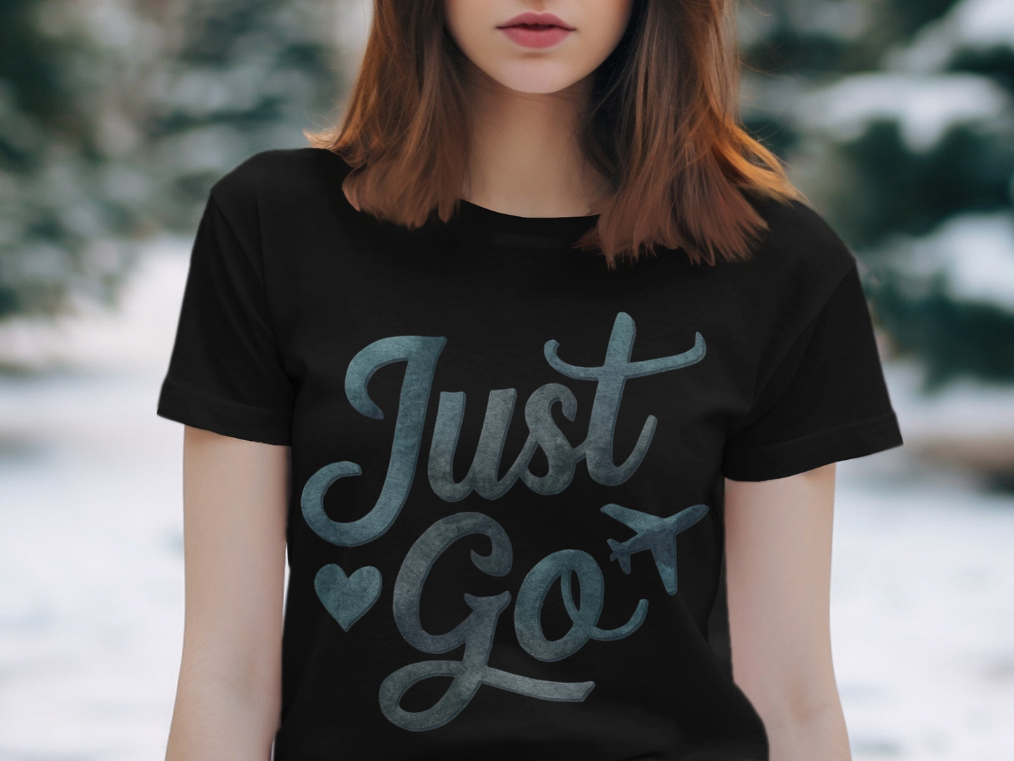 Watercolor Travel T-Shirt: "Just Go" Heart Plane Graphic Design