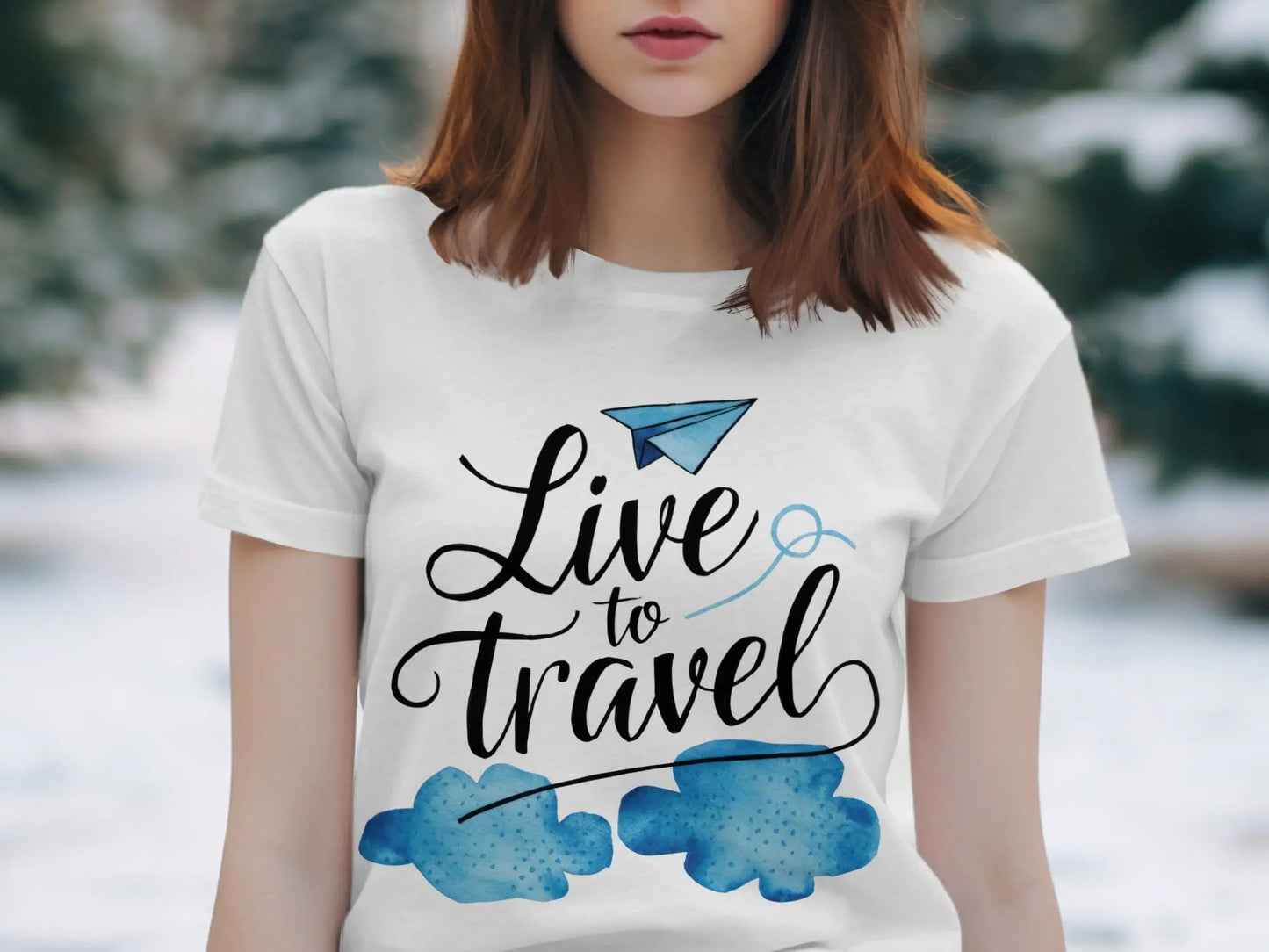 nspirational Travel T-Shirt: "Live to Travel" Paper Airplane Graphic