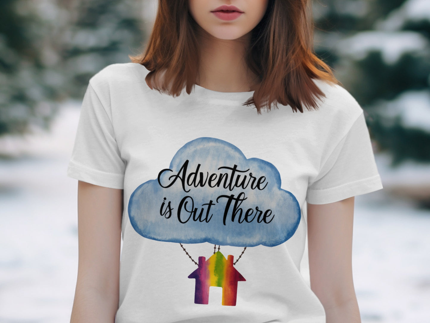 Whimsical Adventure T-Shirt: "Adventure Is Out There" House Balloon
