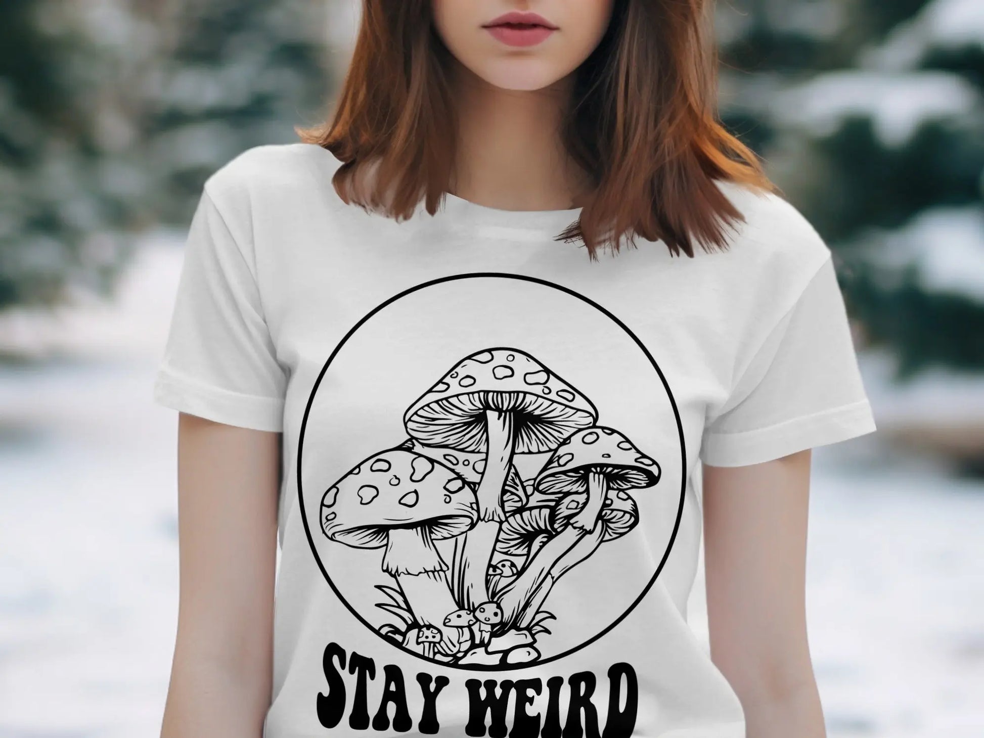 Stay Weird with Mushrooms Line Art Graphic T-Shirts Boofy