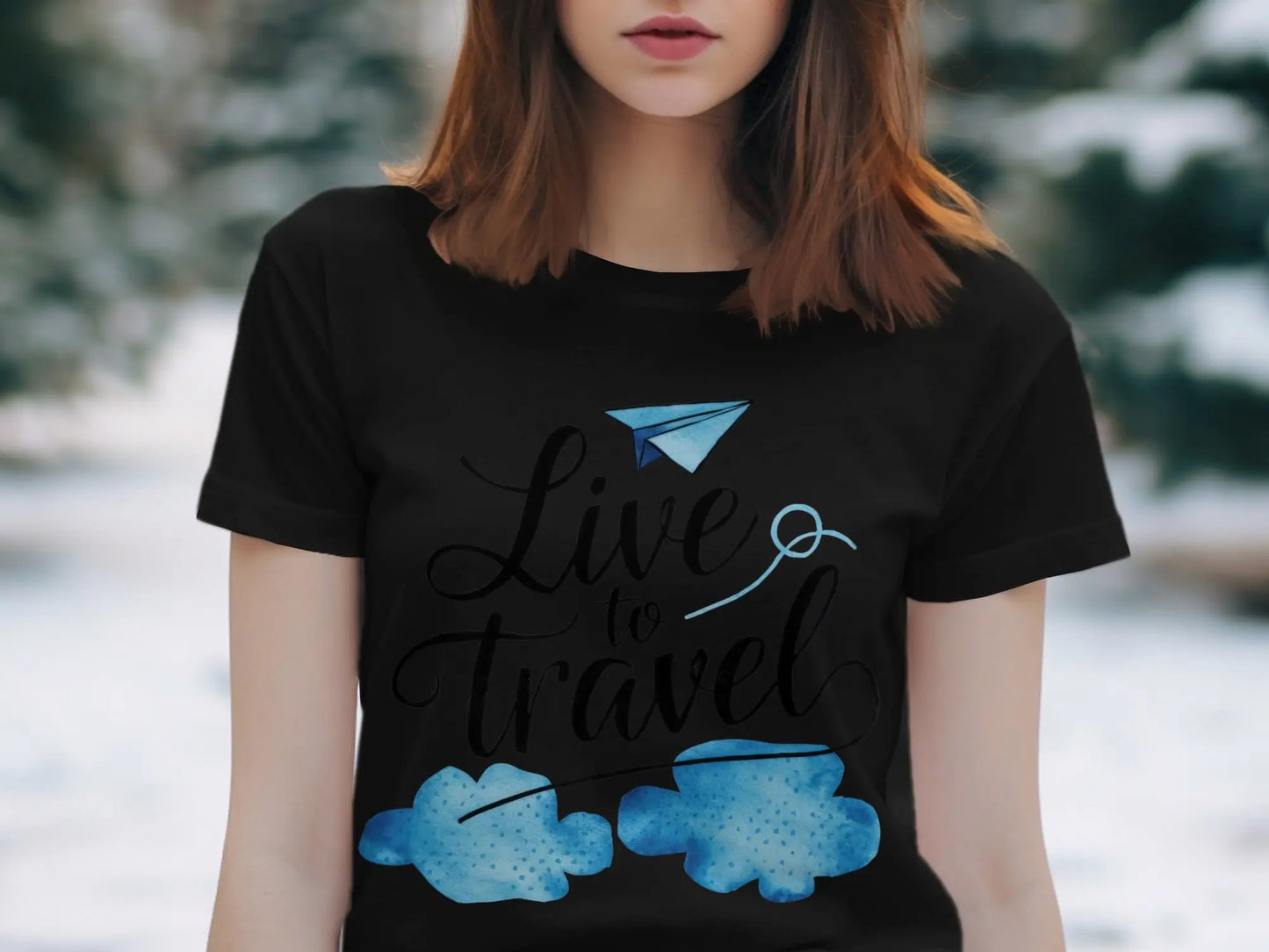 nspirational Travel T-Shirt: "Live to Travel" Paper Airplane Graphic