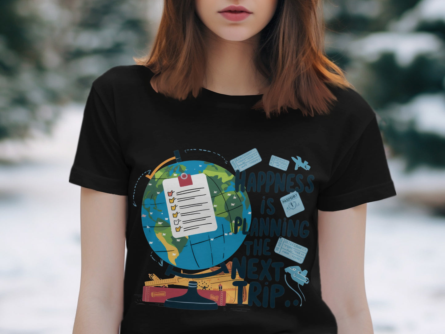 Funny Traveler T-Shirt: "Happiness Is Planning the Next Trip" Planner