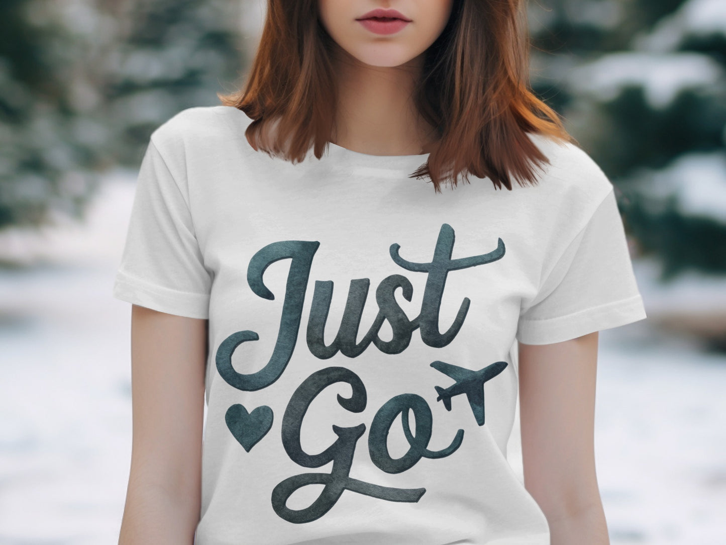 Watercolor Travel T-Shirt: "Just Go" Heart Plane Graphic Design