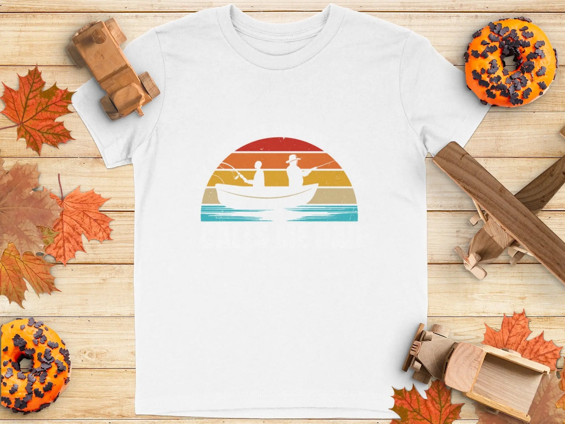 Retro Fishing Boat and Sunset Graphic T-Shirt Boofy