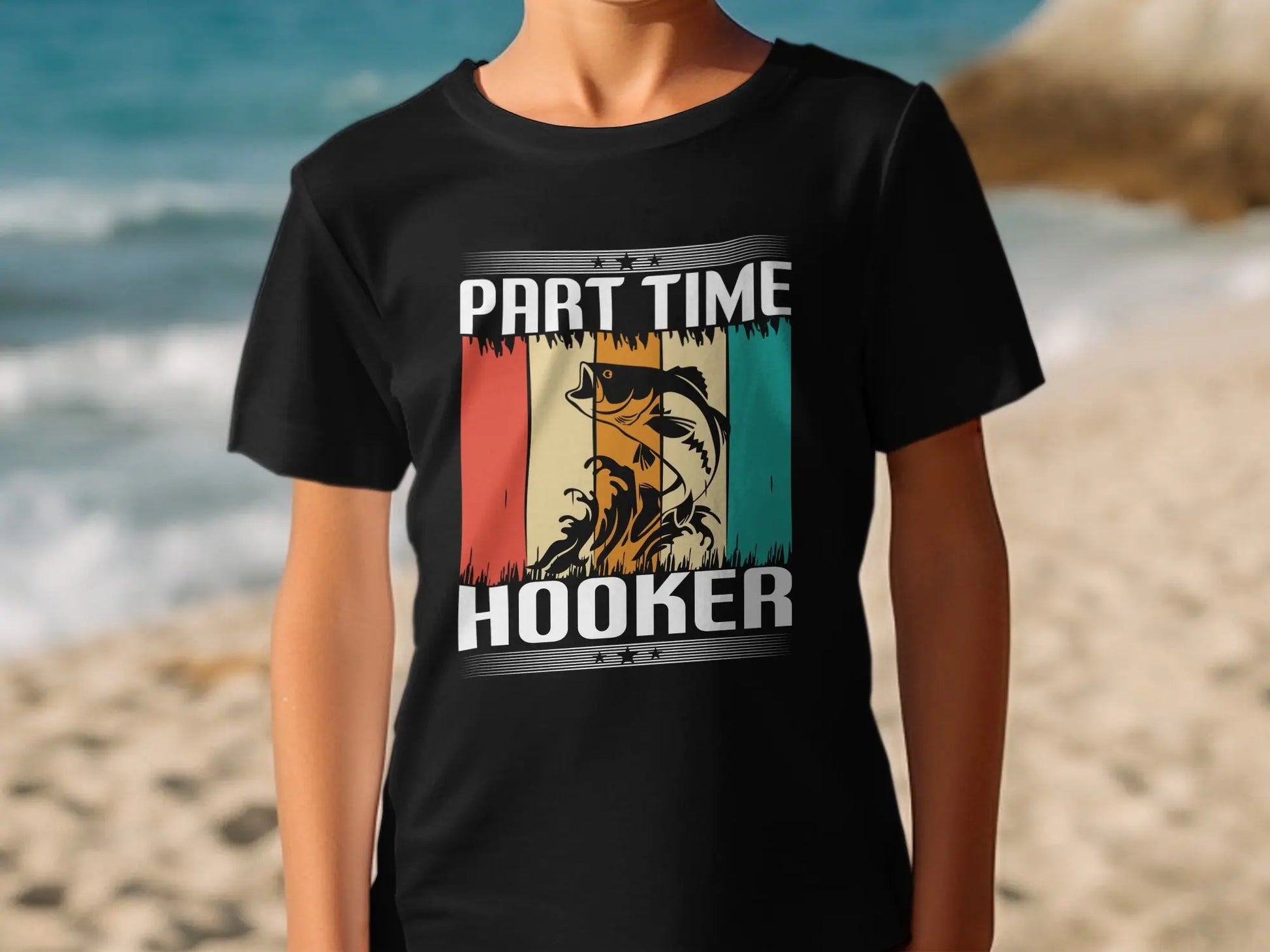 Bold Art Style Fish and Waves T-Shirt Boofy