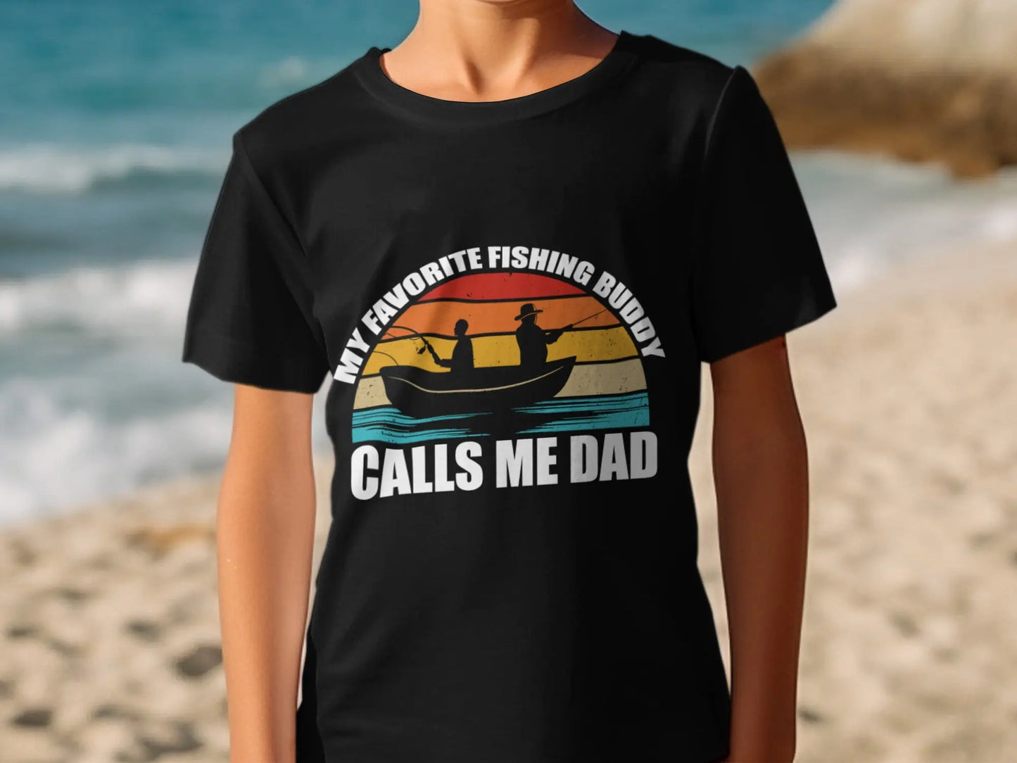 Retro Fishing Boat and Sunset Graphic T-Shirt Boofy