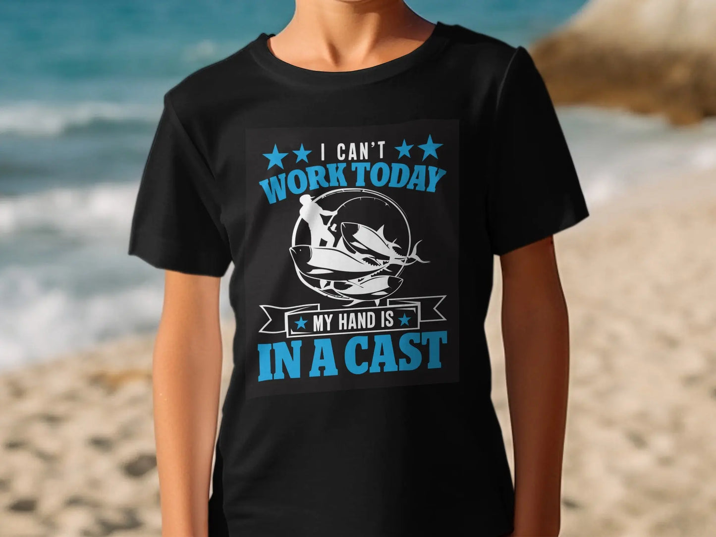 Humorous "Hand Is In A Cast" Fishing Excuse T-Shirt (Copy) Boofy