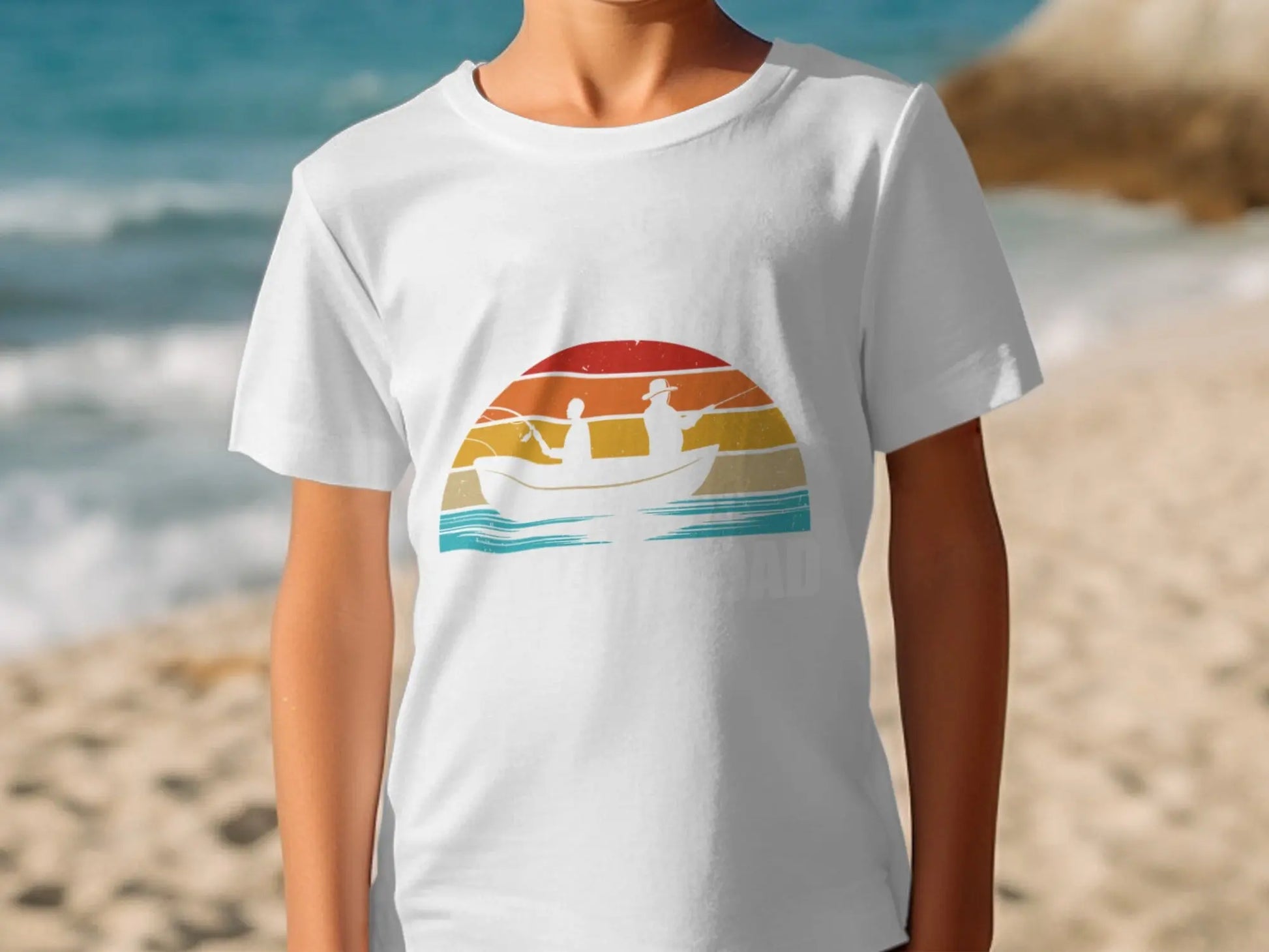 Retro Fishing Boat and Sunset Graphic T-Shirt Boofy