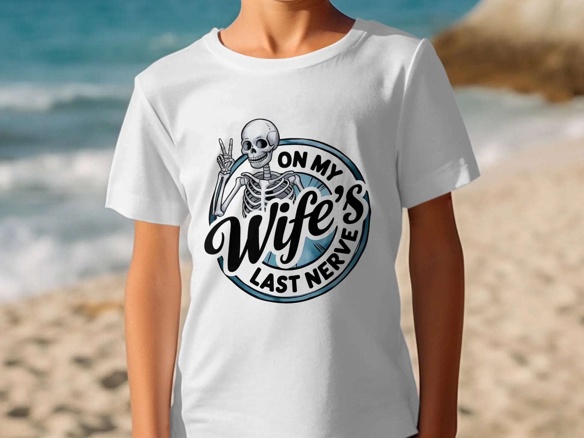 On My Wife's Last Nerve Skeleton Gesture Funny Gift T-Shirts Boofy