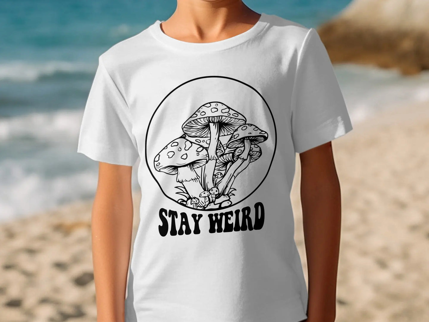 Stay Weird with Mushrooms Line Art Graphic T-Shirts Boofy