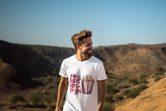 "My Heart Pops For You" Red Hearts Popcorn T-Shirts Boofy