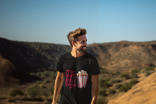 "My Heart Pops For You" Red Hearts Popcorn T-Shirts Boofy