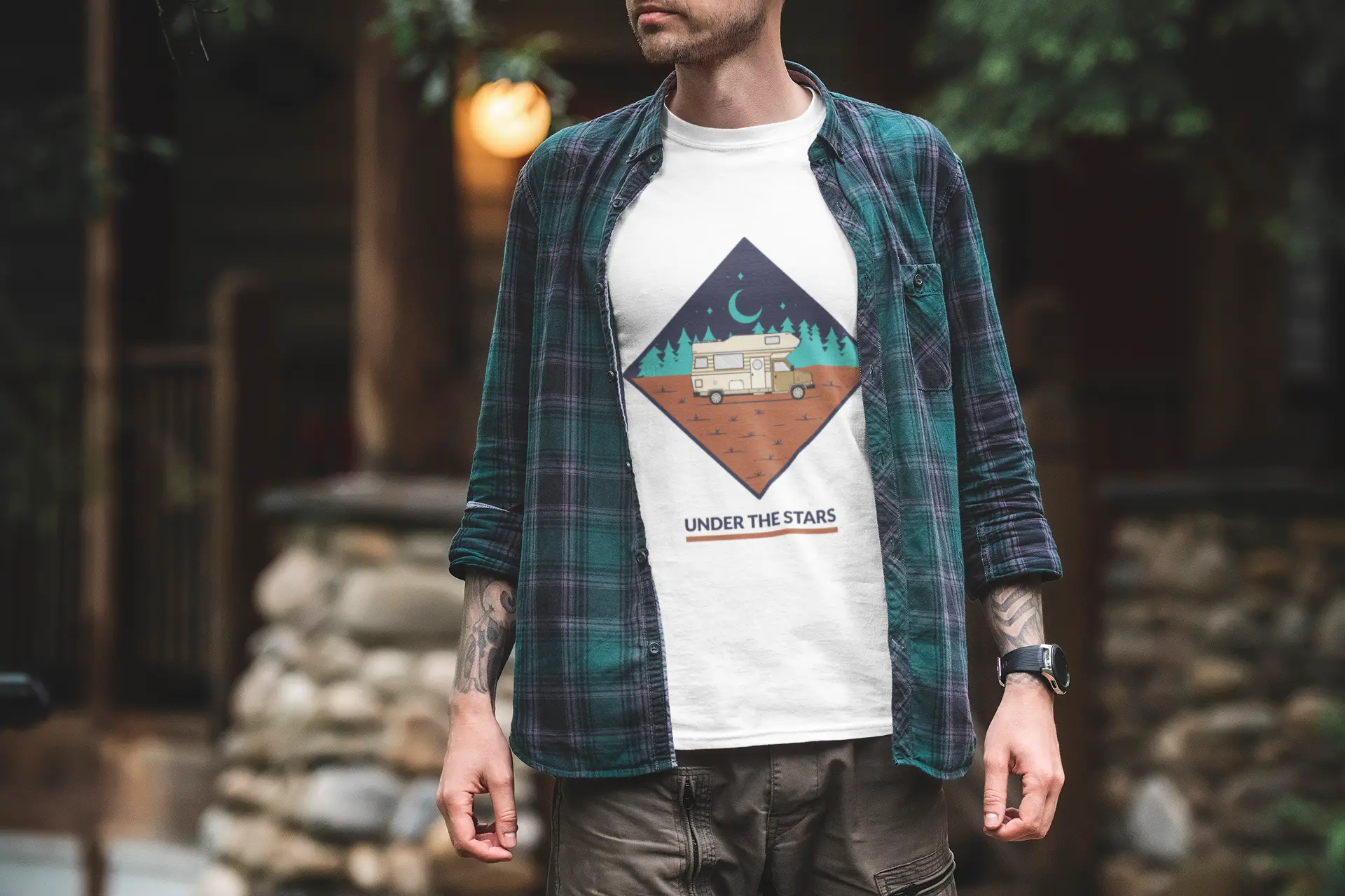 Under the Stars Camper Van Illustration T-Shirts My Store