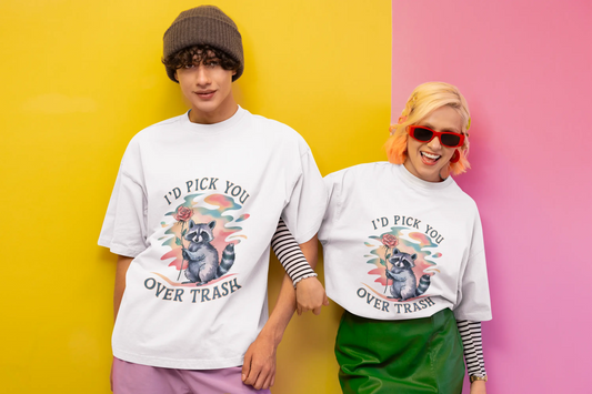 "I'd Pick You Over Trash" Raccoon Design Watercolor T-Shirts Boofy