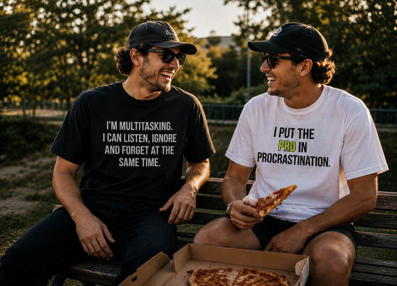 Friends laughing in Boofy tees