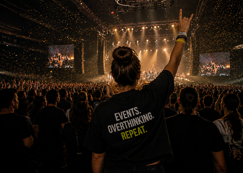 Crowd at a concert wearing Boofy tees