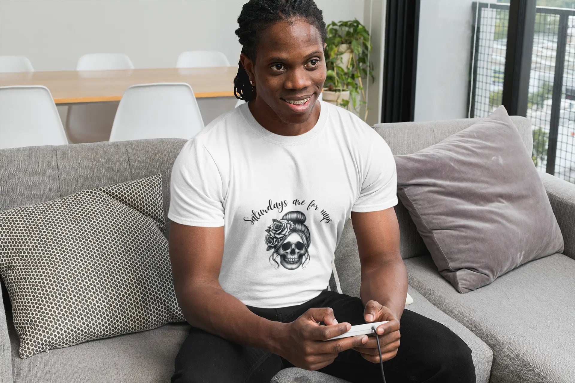 Saturdays Are For Naps Skull Floral Hairstyle T-Shirts Boofy