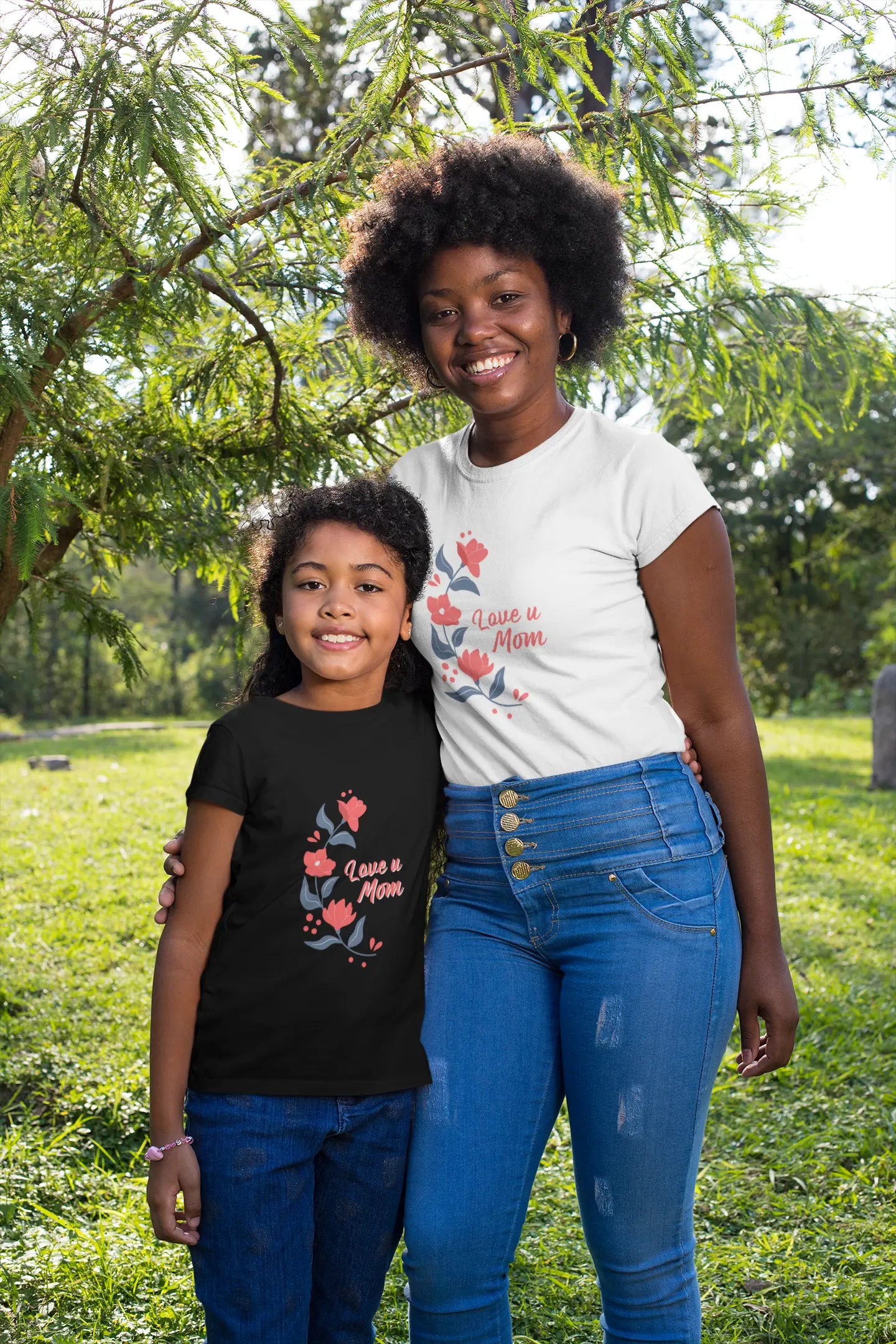 Elegant "Love U Mom" Floral Design T-Shirts Boofy
