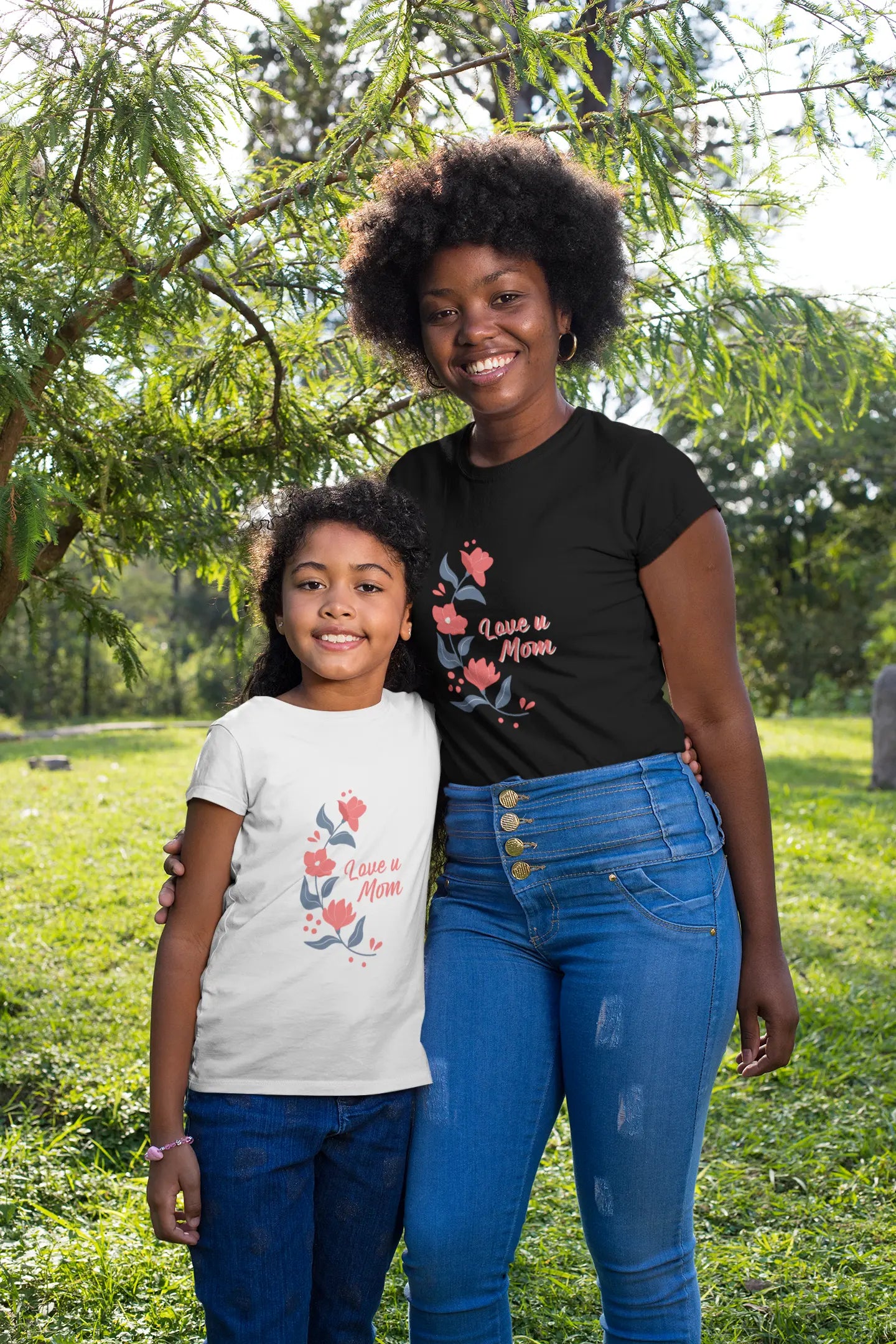 Elegant "Love U Mom" Floral Design T-Shirts Boofy